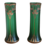 Paire de grands vases Art Nouveau en verre peint émaillé décor trèfles