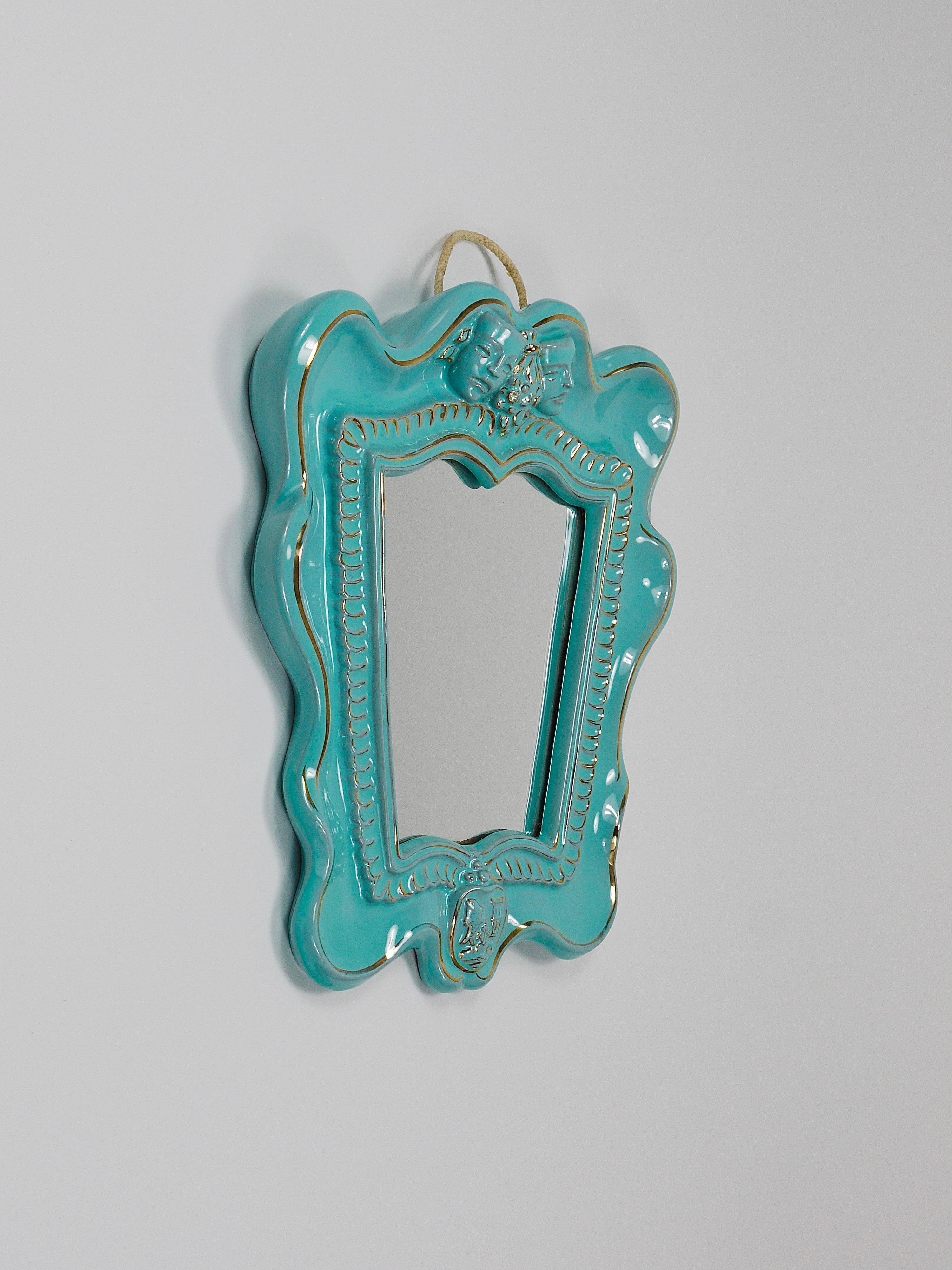 Art Deco wall mirror Theatre in terracotta by Gmundner Keramik, Austria, 1930s