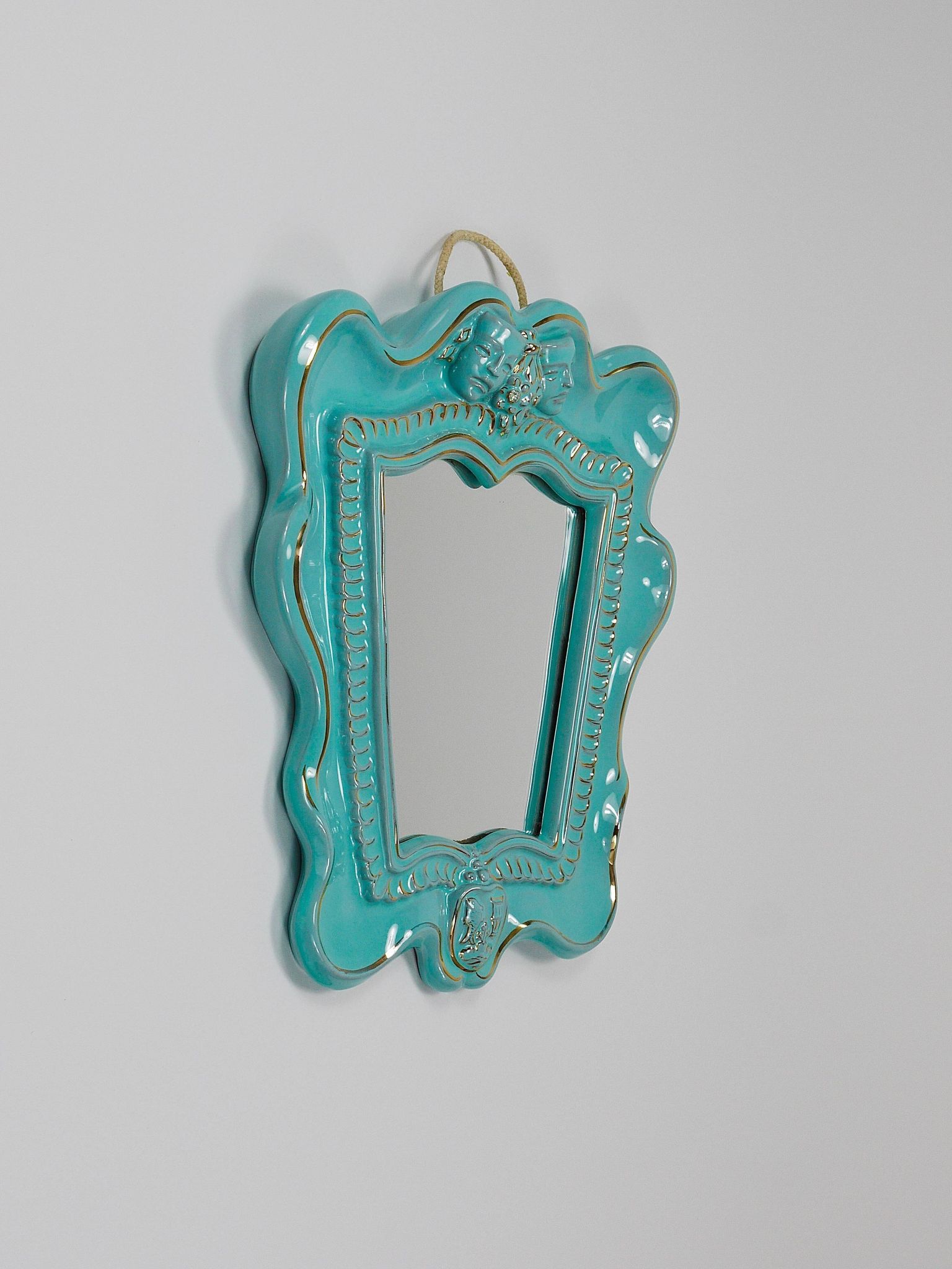 Art Deco wall mirror Theatre in terracotta by Gmundner Keramik, Austria, 1930s