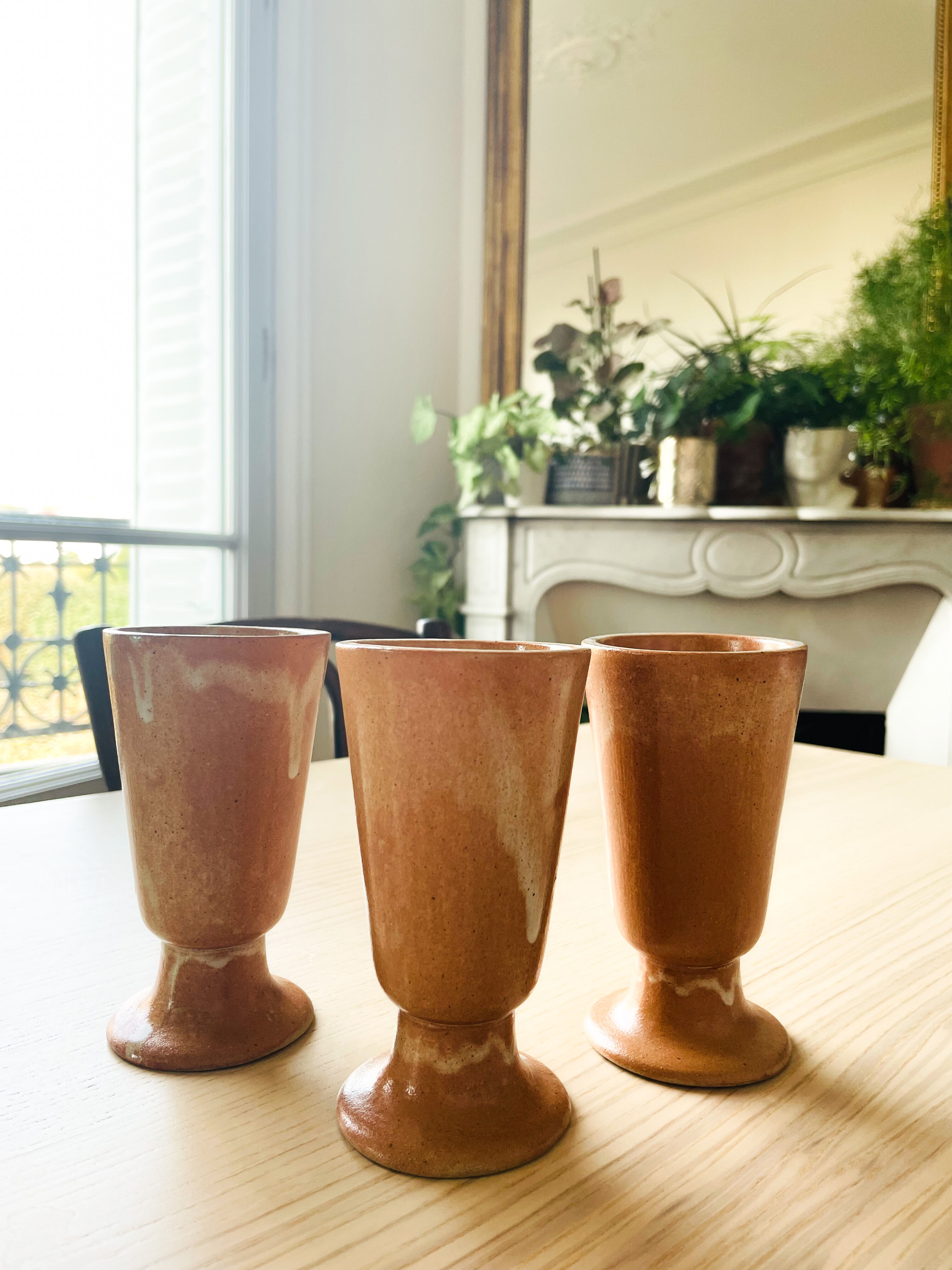 Set of 3 vintage stoneware mazagrans