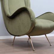 1950s Italian armchair Senior Zanuso style green velvet
