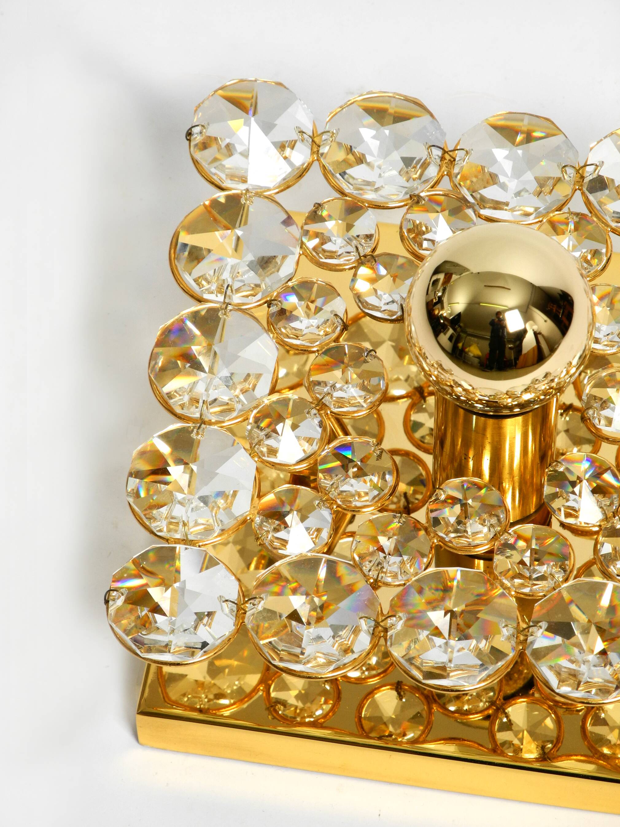 Small 70s Palwa brass ceiling or wall lamp with faceted crystal stones