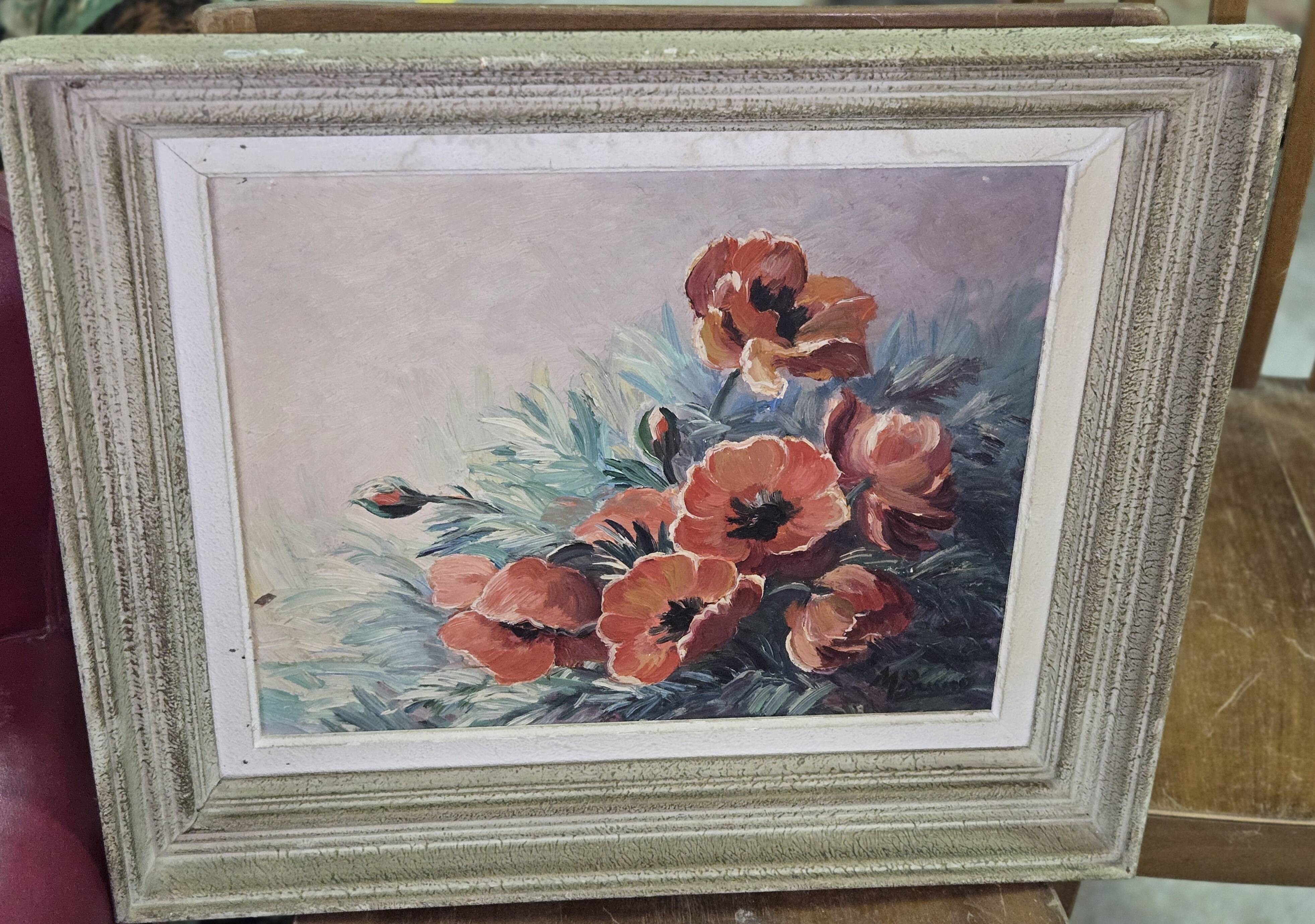 Oil on canvas – Bouquet of poppies – signed (to be deciphered) – 20th century