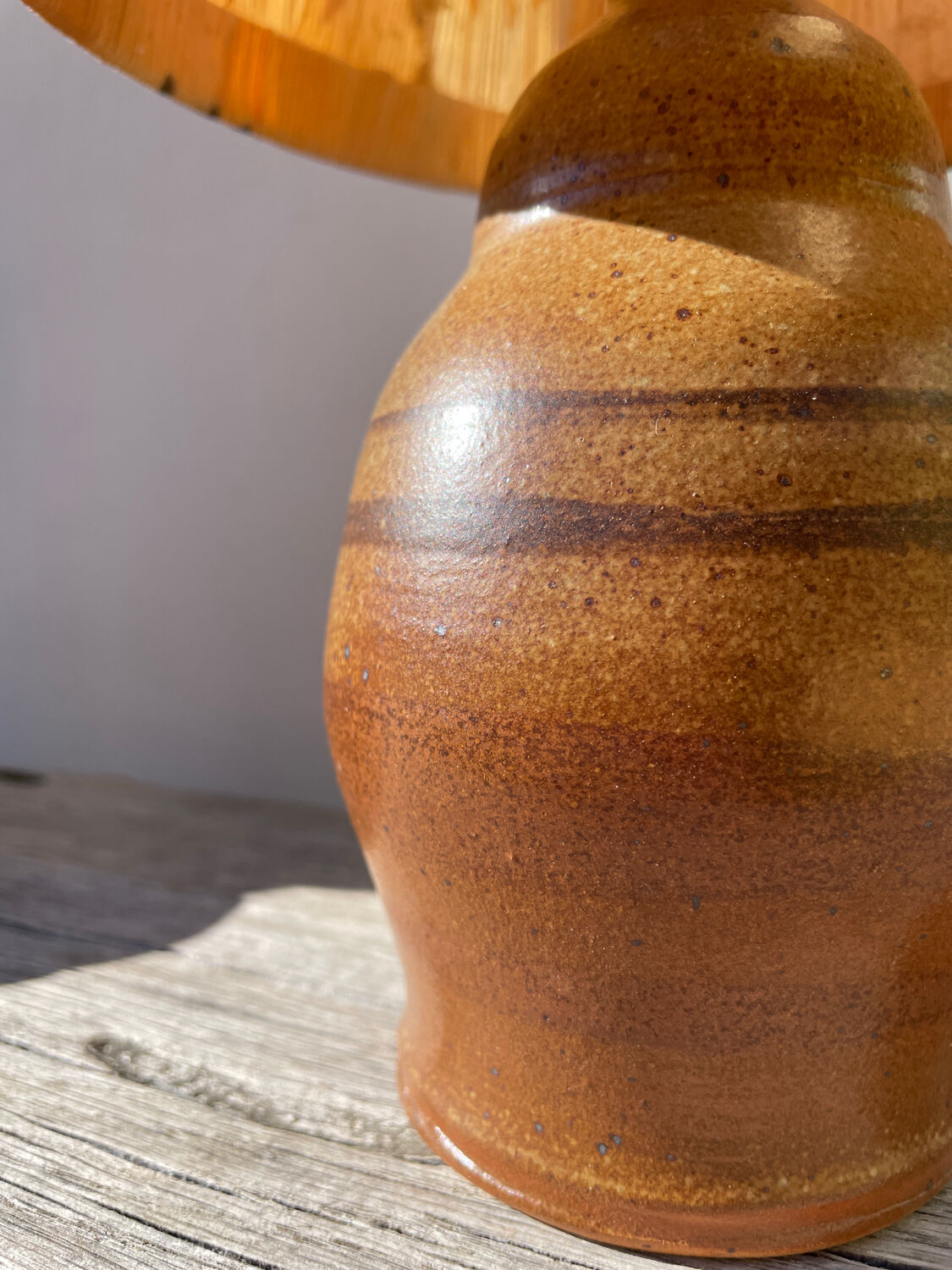 1970s brown ceramic lamp with foliage shade