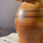 Lampe en céramique marron 1970 et abat jour feuillage