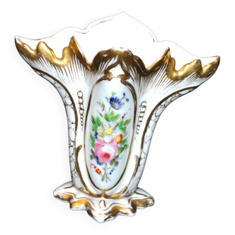 Vase de marié ancien en porcelaine de Paris - décor fleuri et doré 12cm Ht