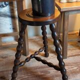 Tripod stool solid wood turned vintage