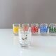 6 colourful vintage glasses, shot glasses Glashütte, 70's