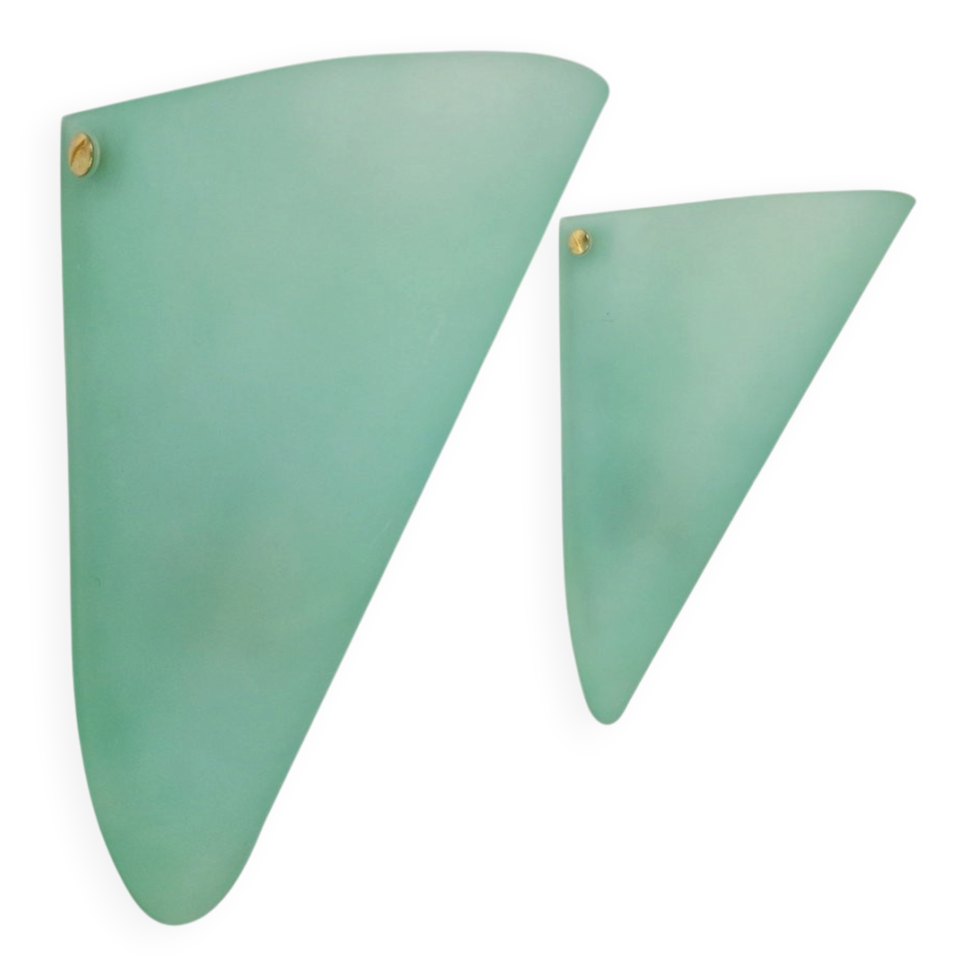 Vintage Triangular Conical Wall Sconces in Green Frosted Glass, 1990s, Set of 2
