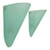Appliques murales coniques triangulaires vintage en verre dépoli vert, années 1990, ensemble de 2