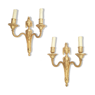 Pair of wall lamps in Louis XVI style XXth bronze gilded belier