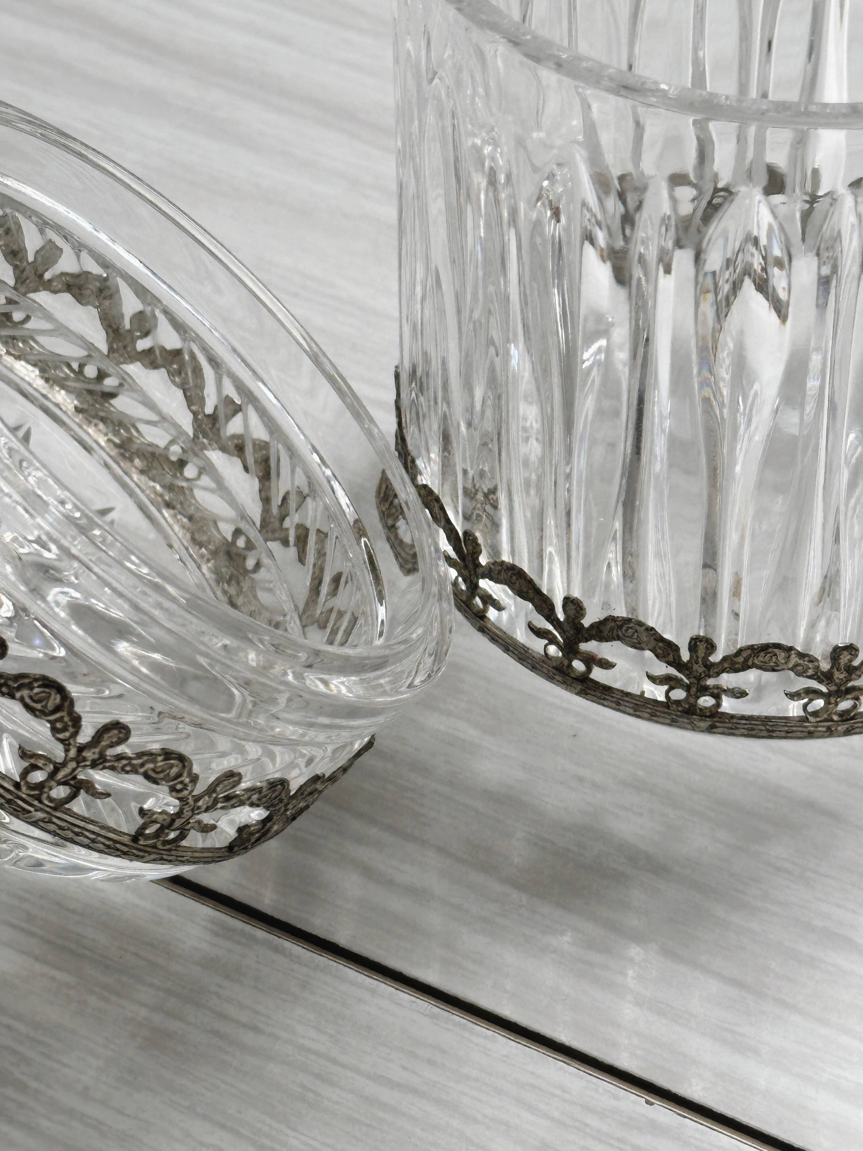 Condiment pot, crystal and metal sugar bowl.
