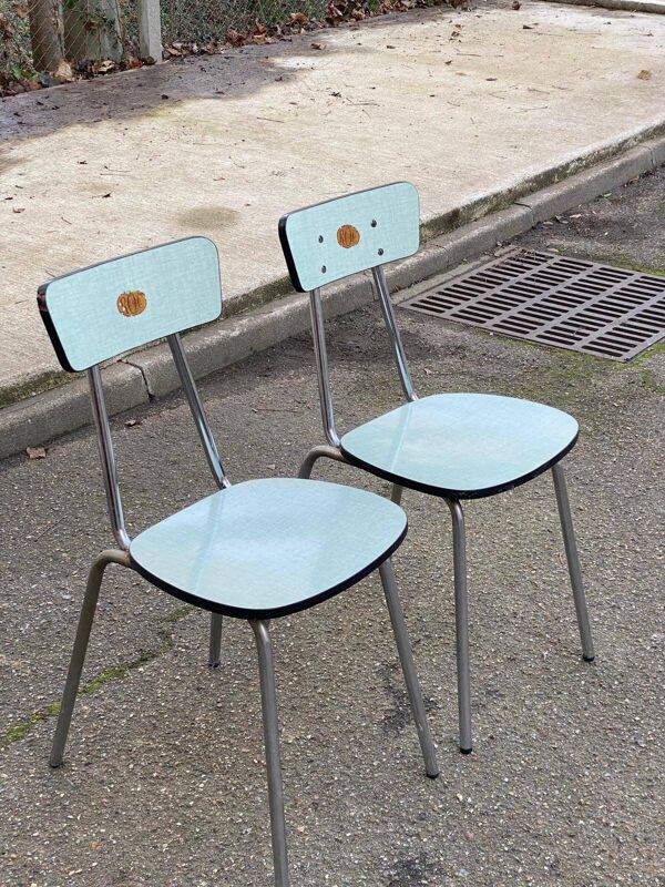 2 chaises formica Roc La Samaritaine bleues années 80