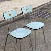 2 chaises formica Roc La Samaritaine bleues années 80