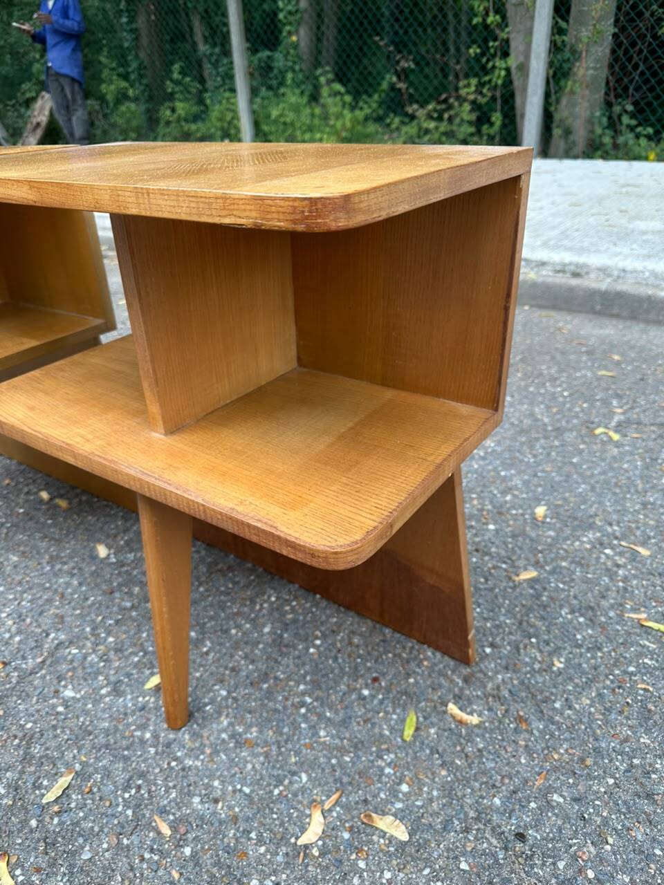 Asymmetrical Mid Century Modern bedside tables oak 1960