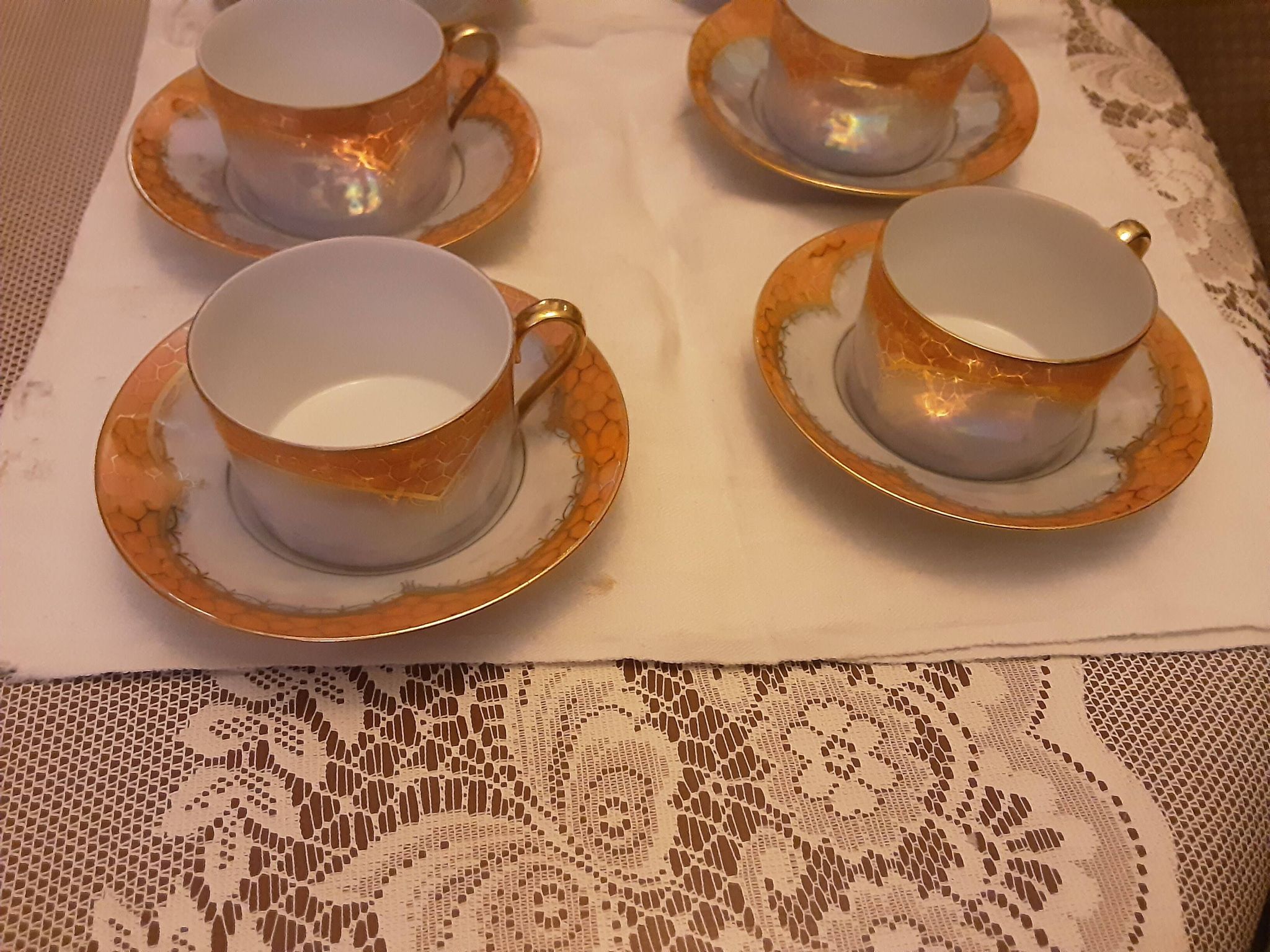 6 CUPS AND SAUCERS CREAMER AND SUGAR BOWL LIMOGES PORCELAIN UNIQUE FRA