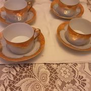 6 CUPS AND SAUCERS CREAMER AND SUGAR BOWL LIMOGES PORCELAIN UNIQUE FRA