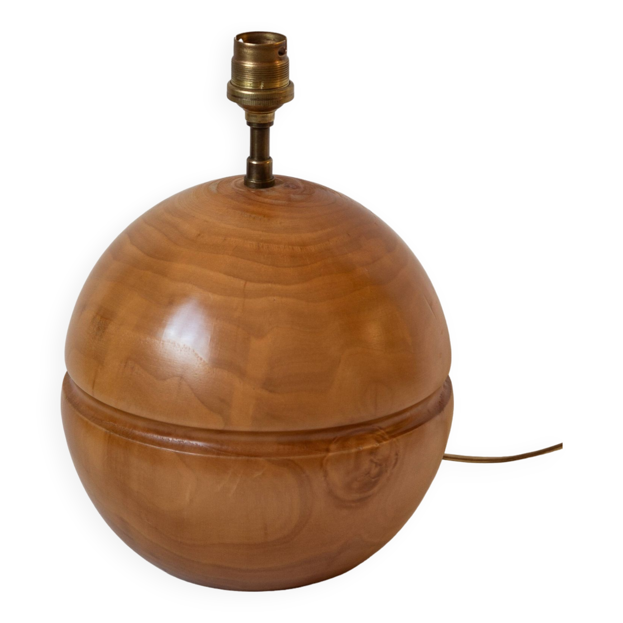 Pied de lampe boule en bois blond, Années 60/70