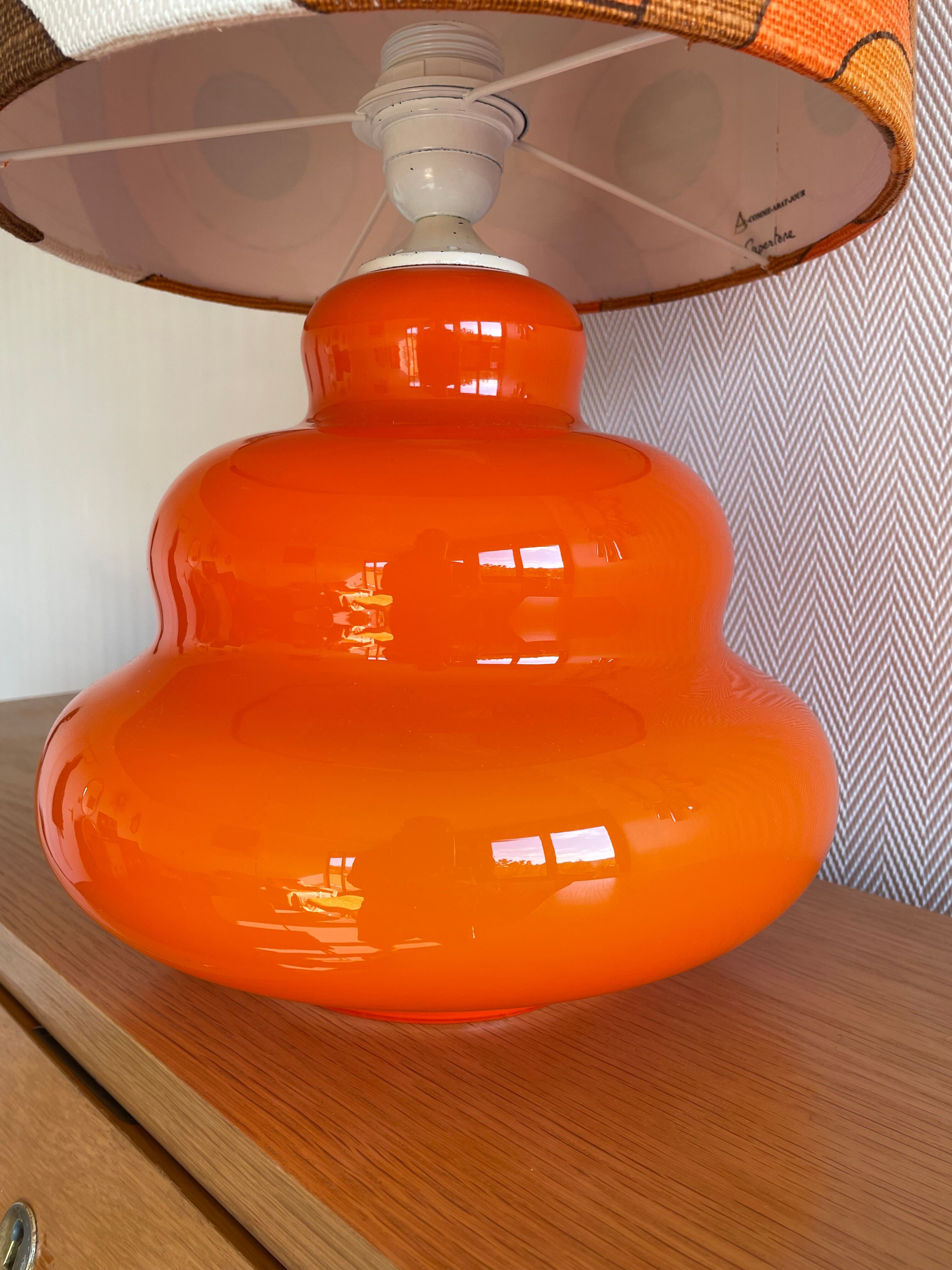 Supertone table lamp - orange opaline and vintage fabric