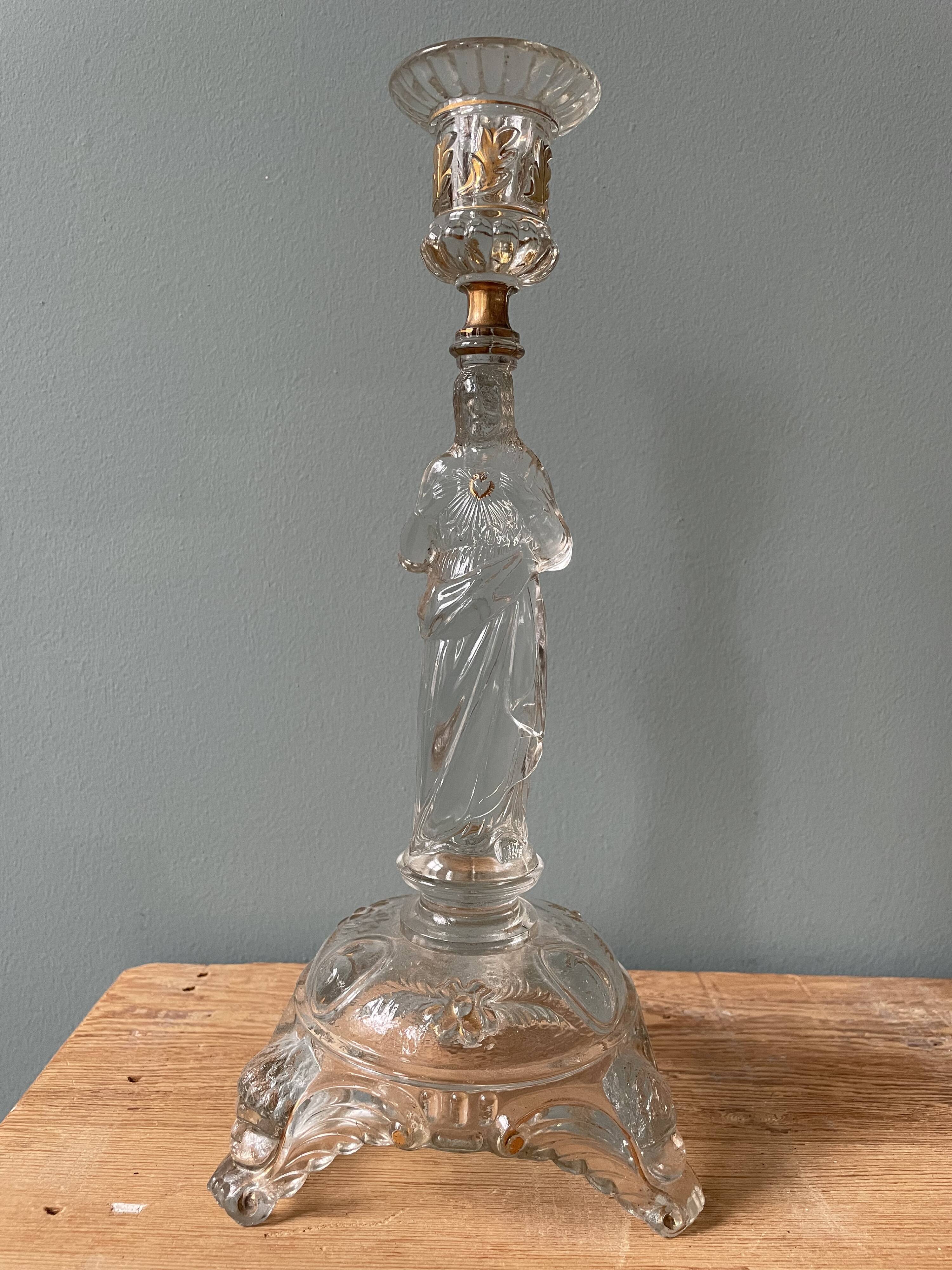 Portieux pressed glass candle holder