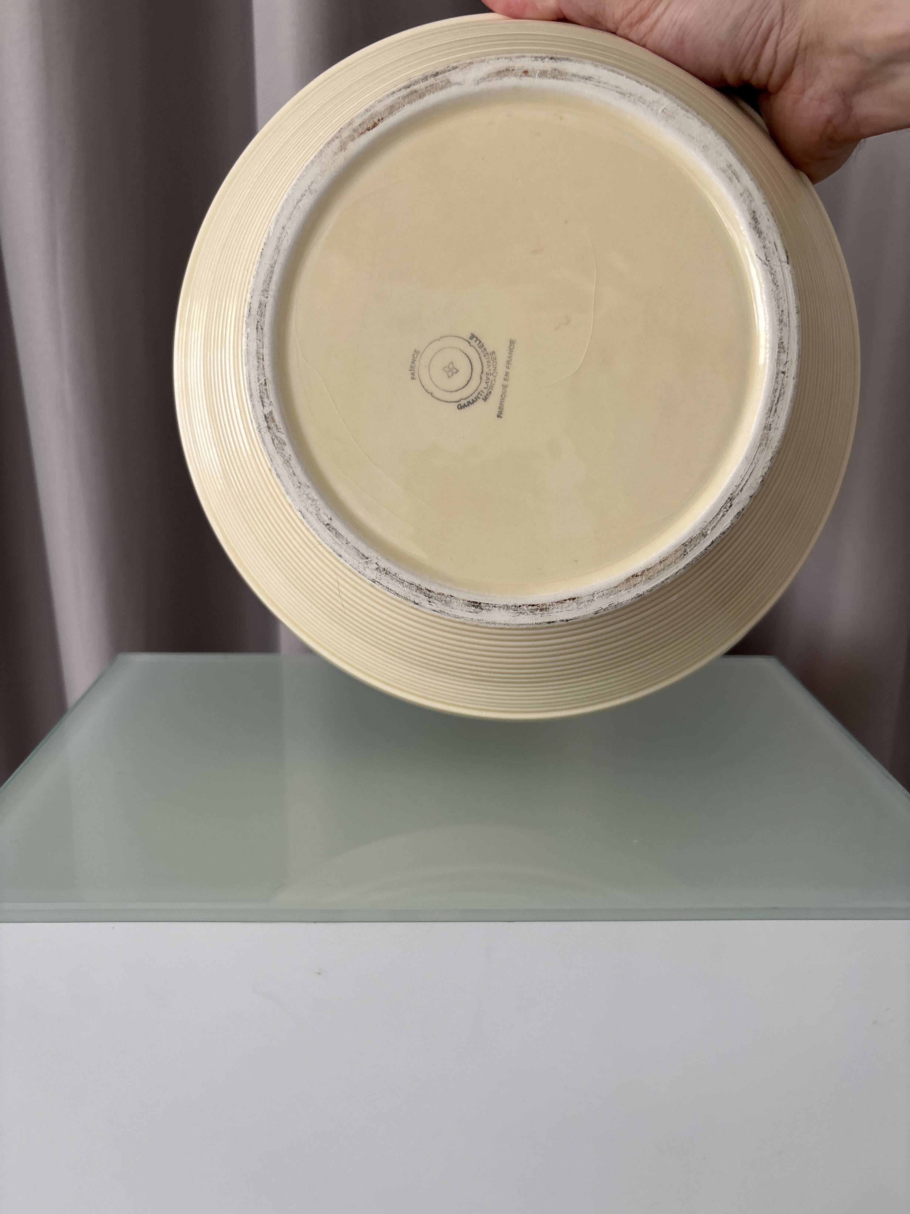 French Vintage Ribbed Ceramic Salad Bowl | Ivory Cream | Digoin Sarreguemin