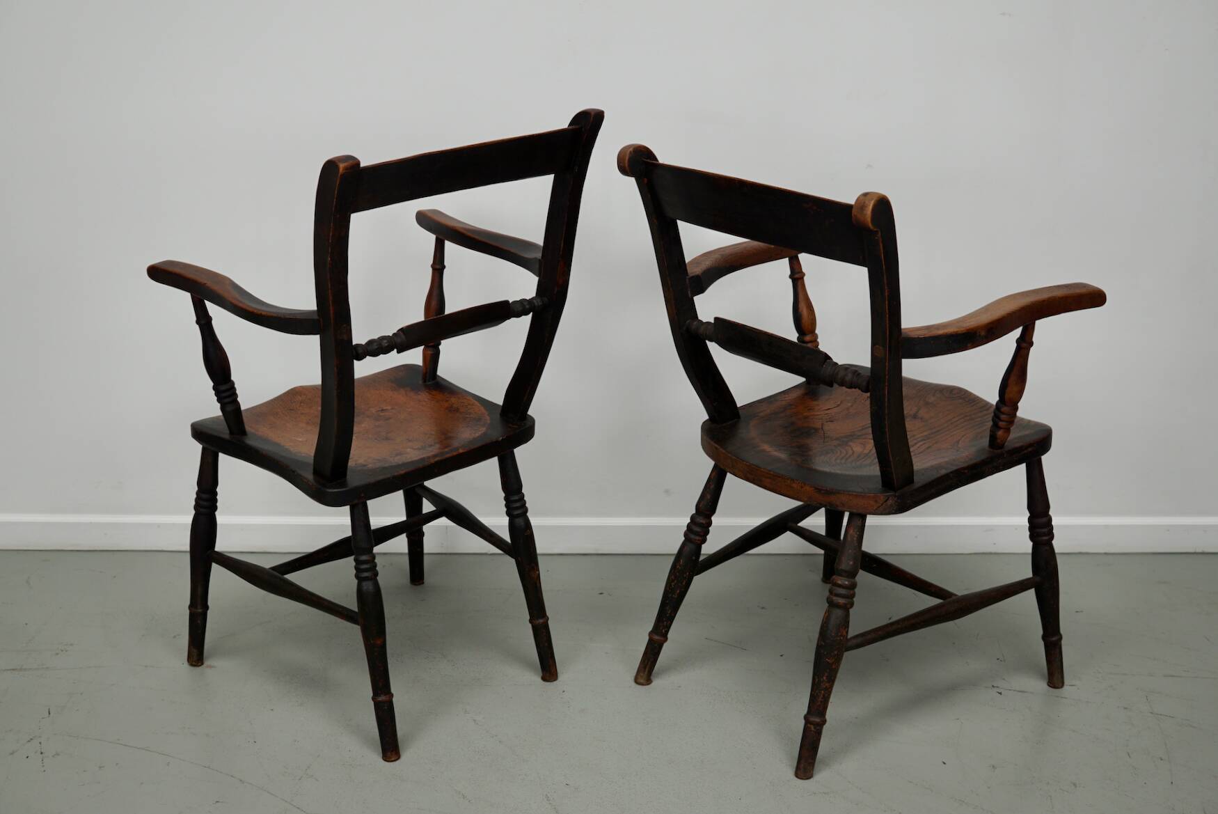 Pair of Antique Oxford Chairs, Windsor, Lath Back, Armchair, Elm, 19thc