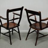 Paire de chaises Oxford anciennes, Windsor, dossier à lattes, fauteuil, orme, XIXe siècle