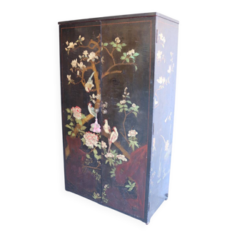 Black and red chinoiserie wardrobe – illuminated vintage furniture