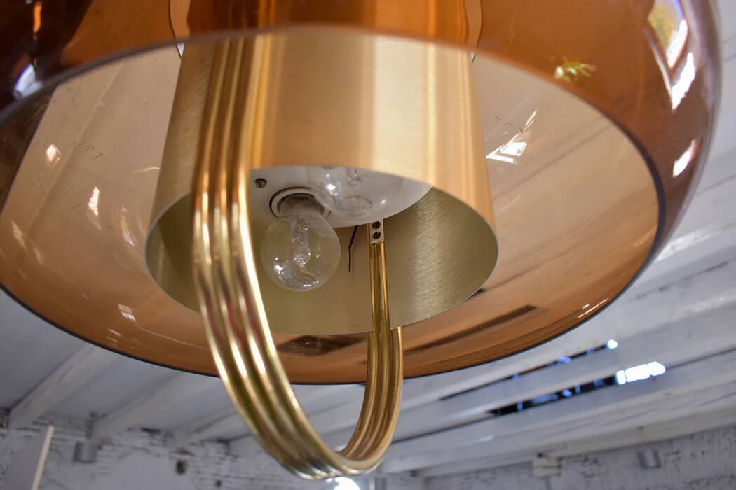 Suspension en laiton et verre fumé de Temde, Allemagne, années 1970