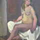 Tableau peinture ancienne nu féminin cubiste XXe