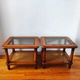 Paire de bouts de canapé bois et cannage