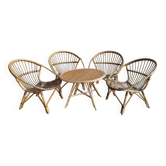 1960s rattan lounge, armchairs and table