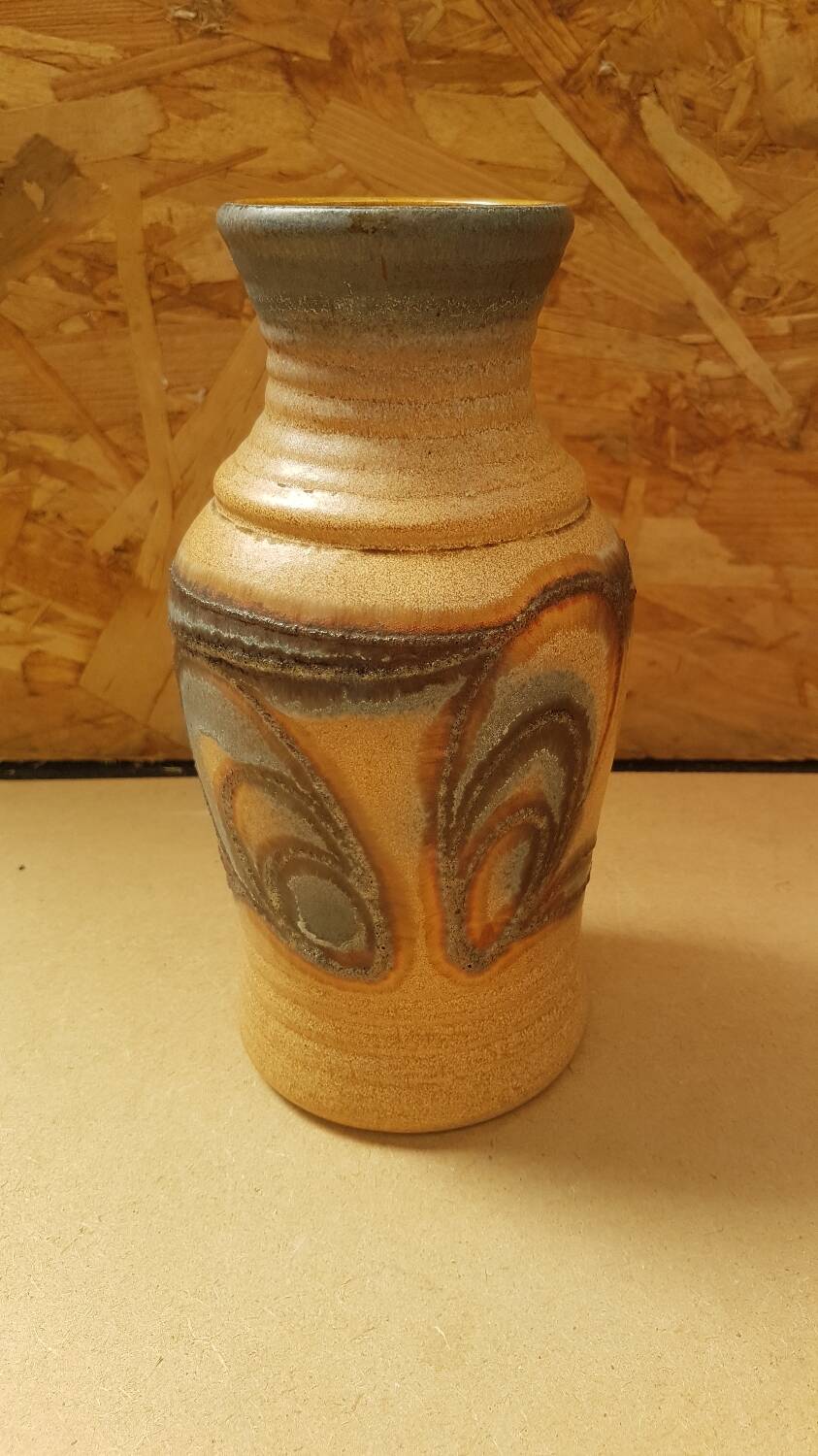 Old beige gray brown ceramic vase w. germany vintage