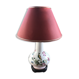 Old ceramic lamp art de Rodez in red burgundy vintage lampshade