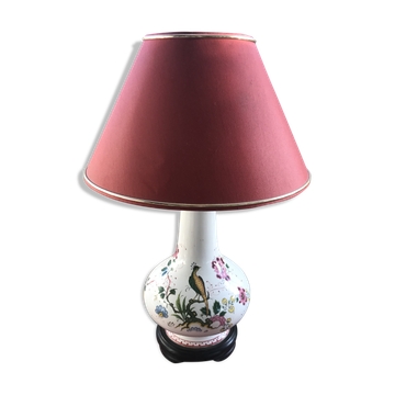 Old ceramic lamp art de Rodez in red burgundy vintage lampshade