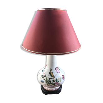 Ancienne lampe céramique art de Rodez avec abat-jour rouge bordeaux vintage