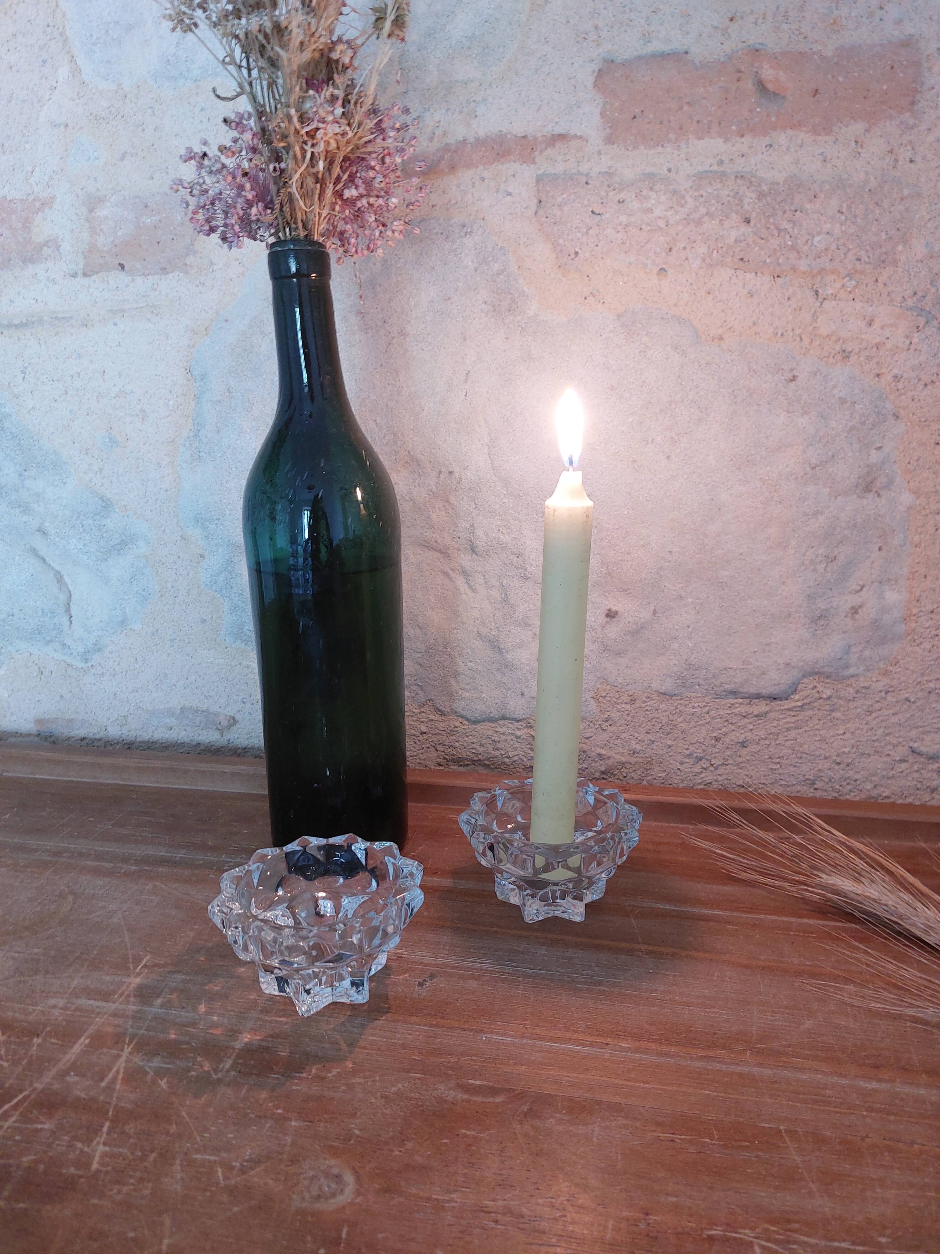 Pair of star pattern glass candle holders