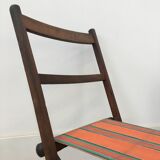 Chaise pliante ancienne en bois et tissu