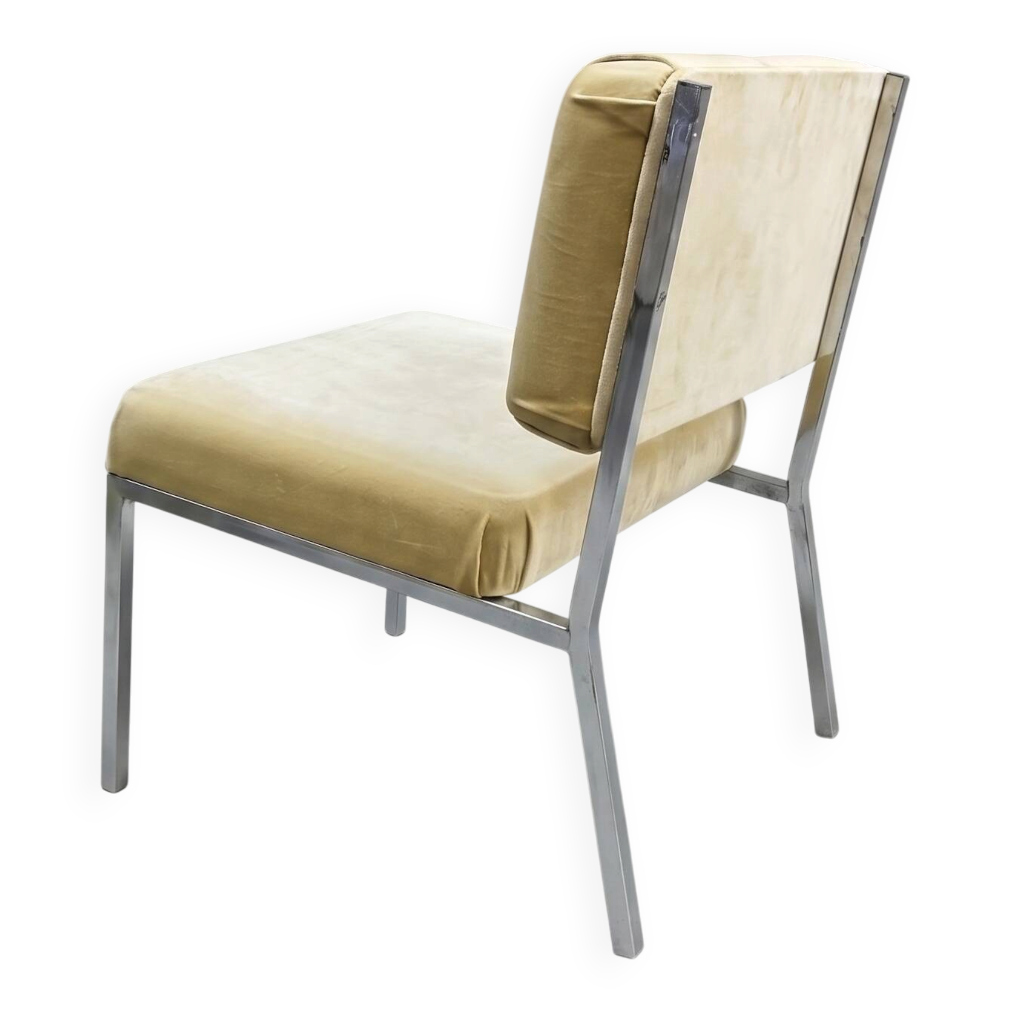 Vintage design armchair in chrome & yellow velvet