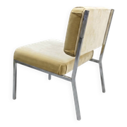 Vintage design armchair in chrome & yellow velvet
