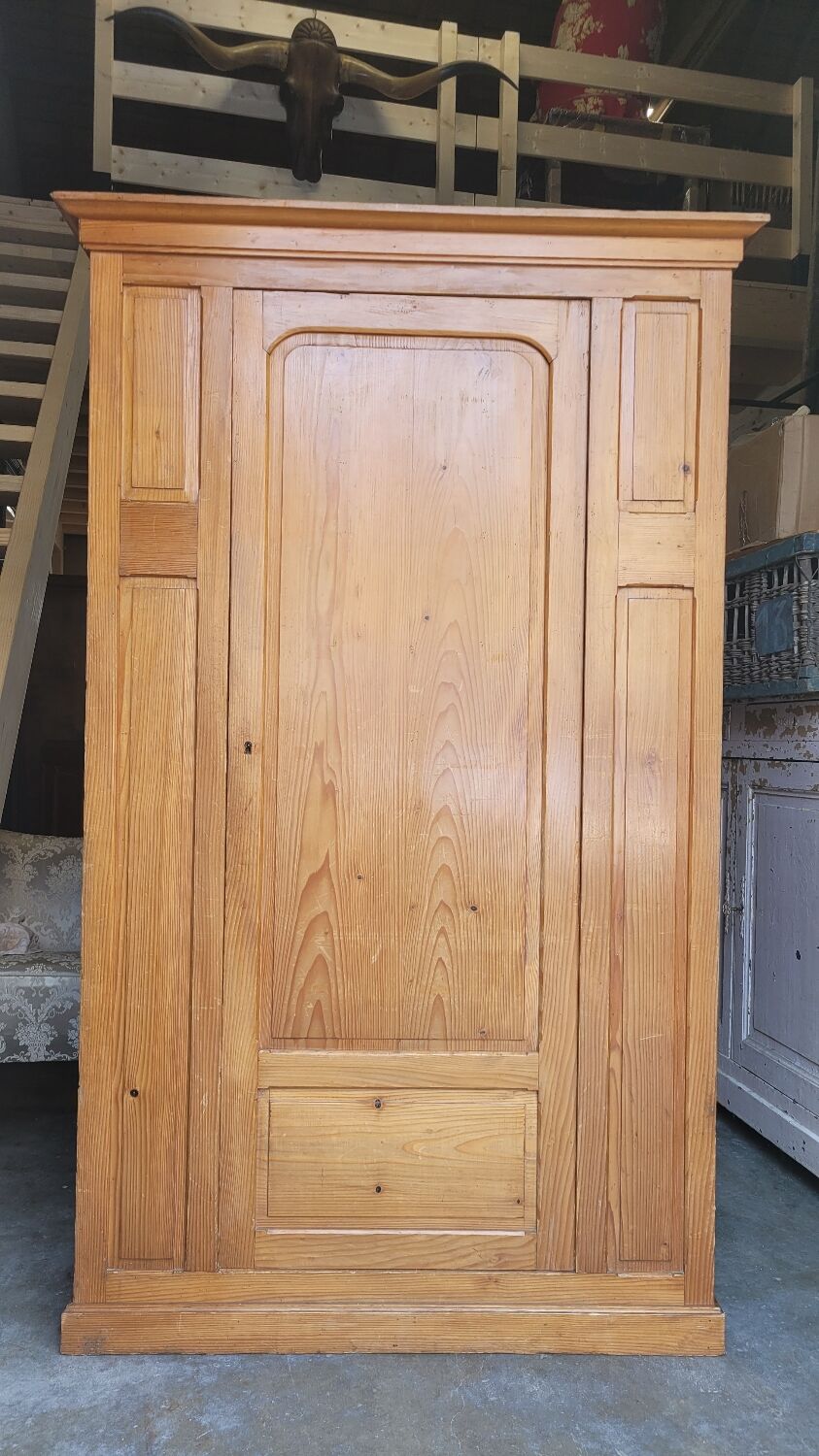 Parisian wardrobe in vintage pine old manufacture 1950