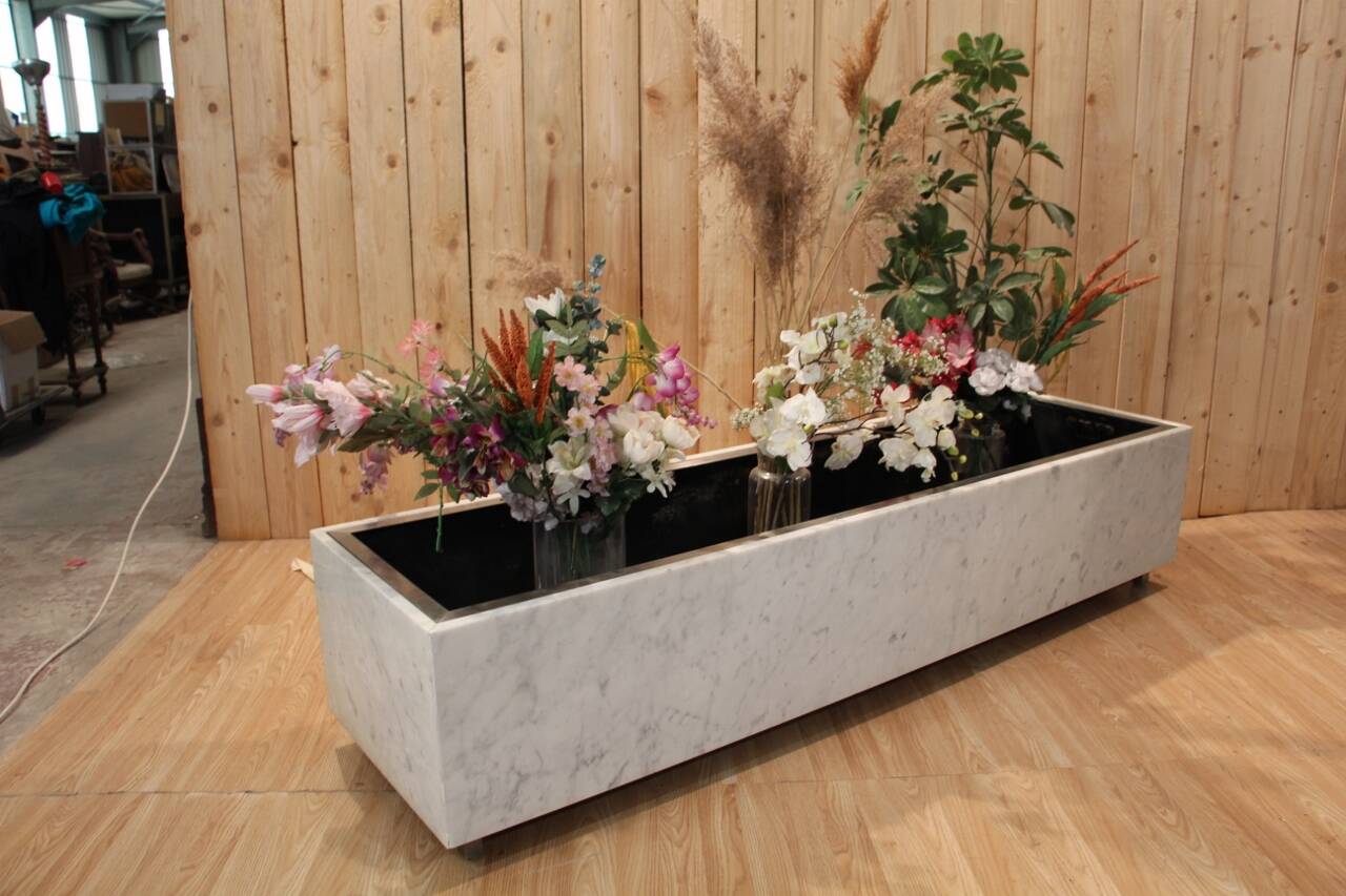 Large 1960s Knoll Style Marble and Brushed Steel Planter