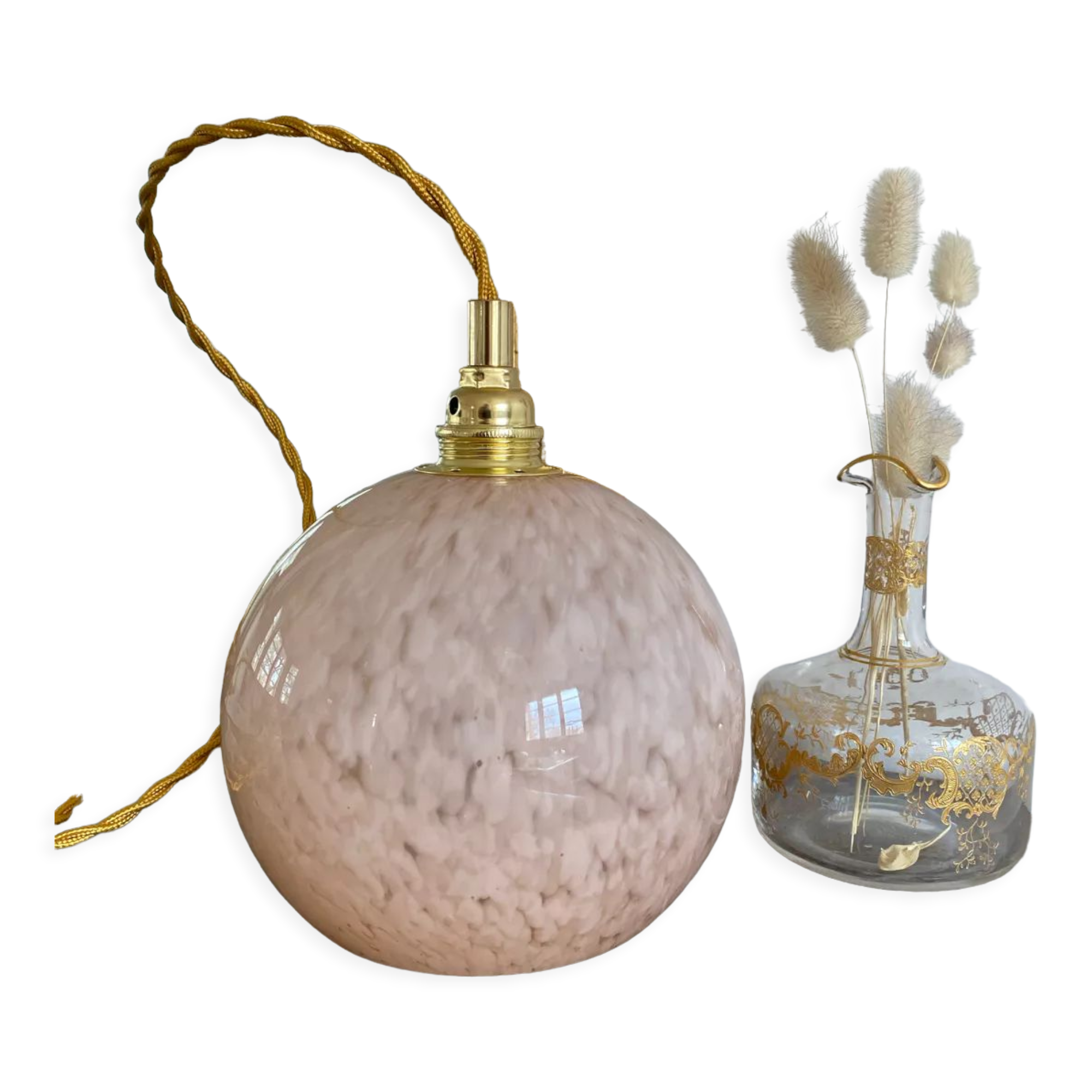 Walker with vintage pink clichy glass globe