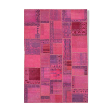 Hand-Knotted Oriental Vintage 207 cm x 304 cm Pink Patchwork Carpet