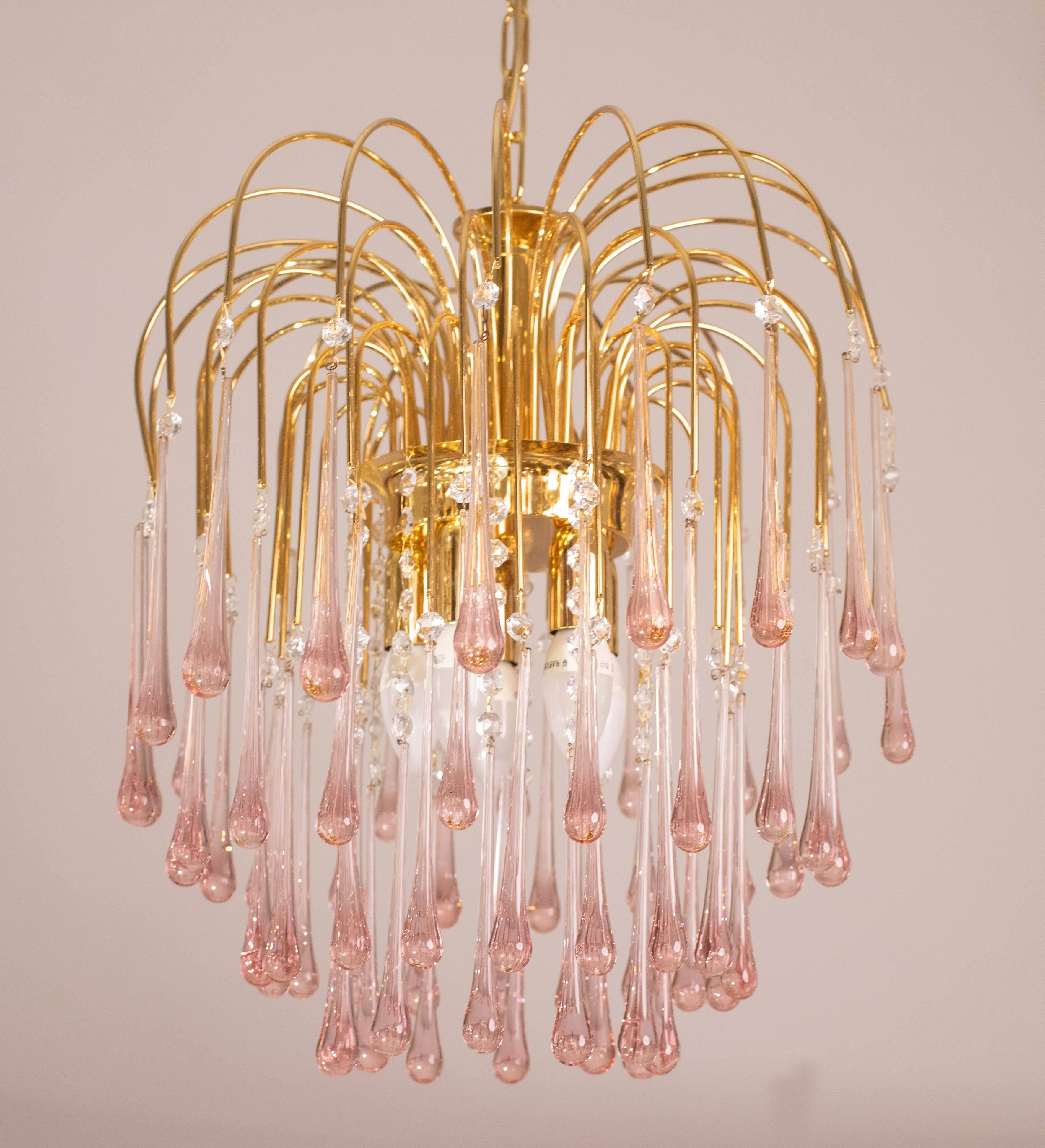 Lady Michelle, Large Size Pink Drops Murano Glass and Crystal Chandelier, 1