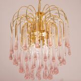 Lady Michelle, grand lustre en verre de Murano et cristal à gouttes roses, 1