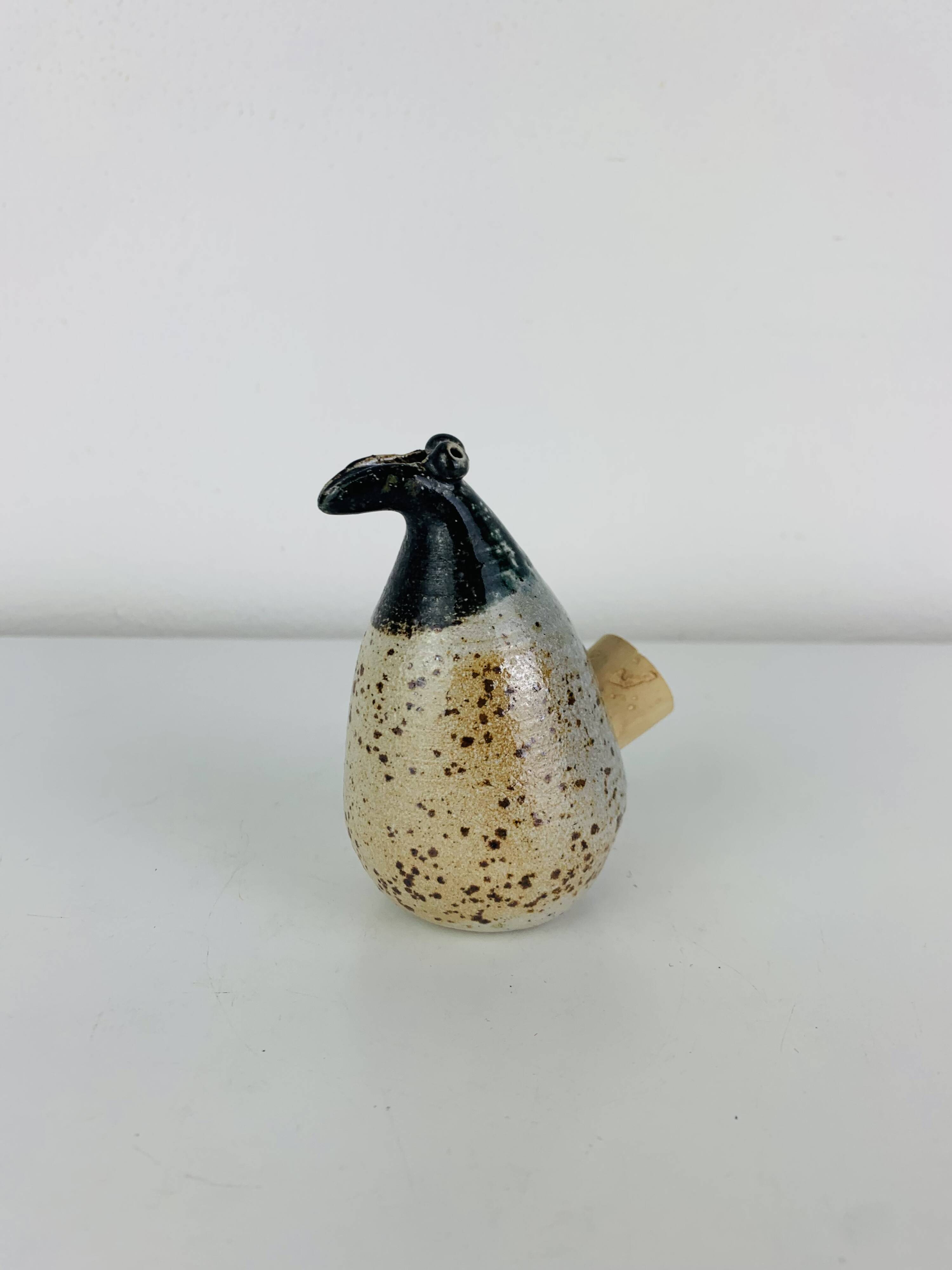 Salière zoomorphe en grès, oiseau, vintage