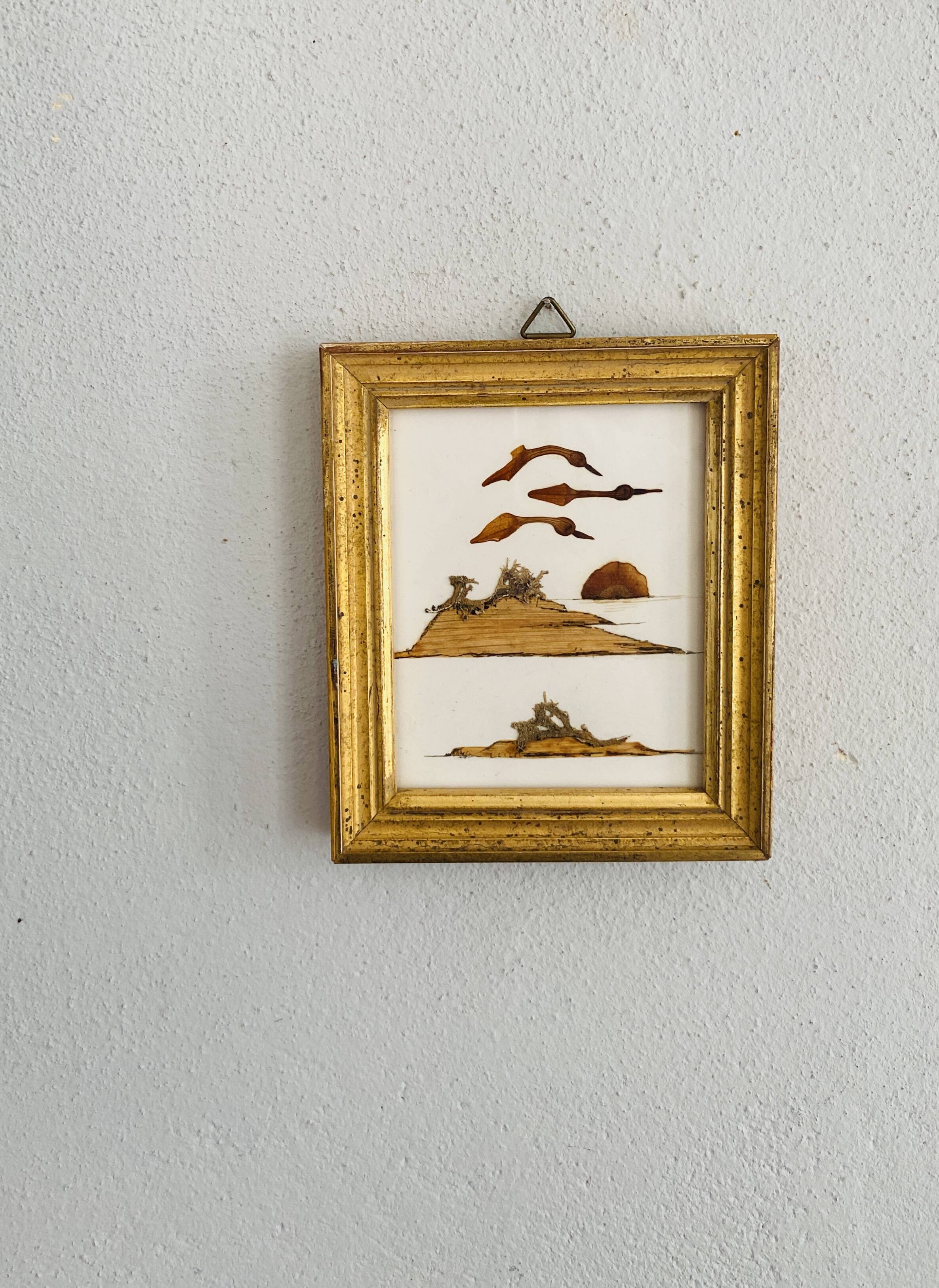 Wabi sabi wood and leaf board, gold leaf wood frame