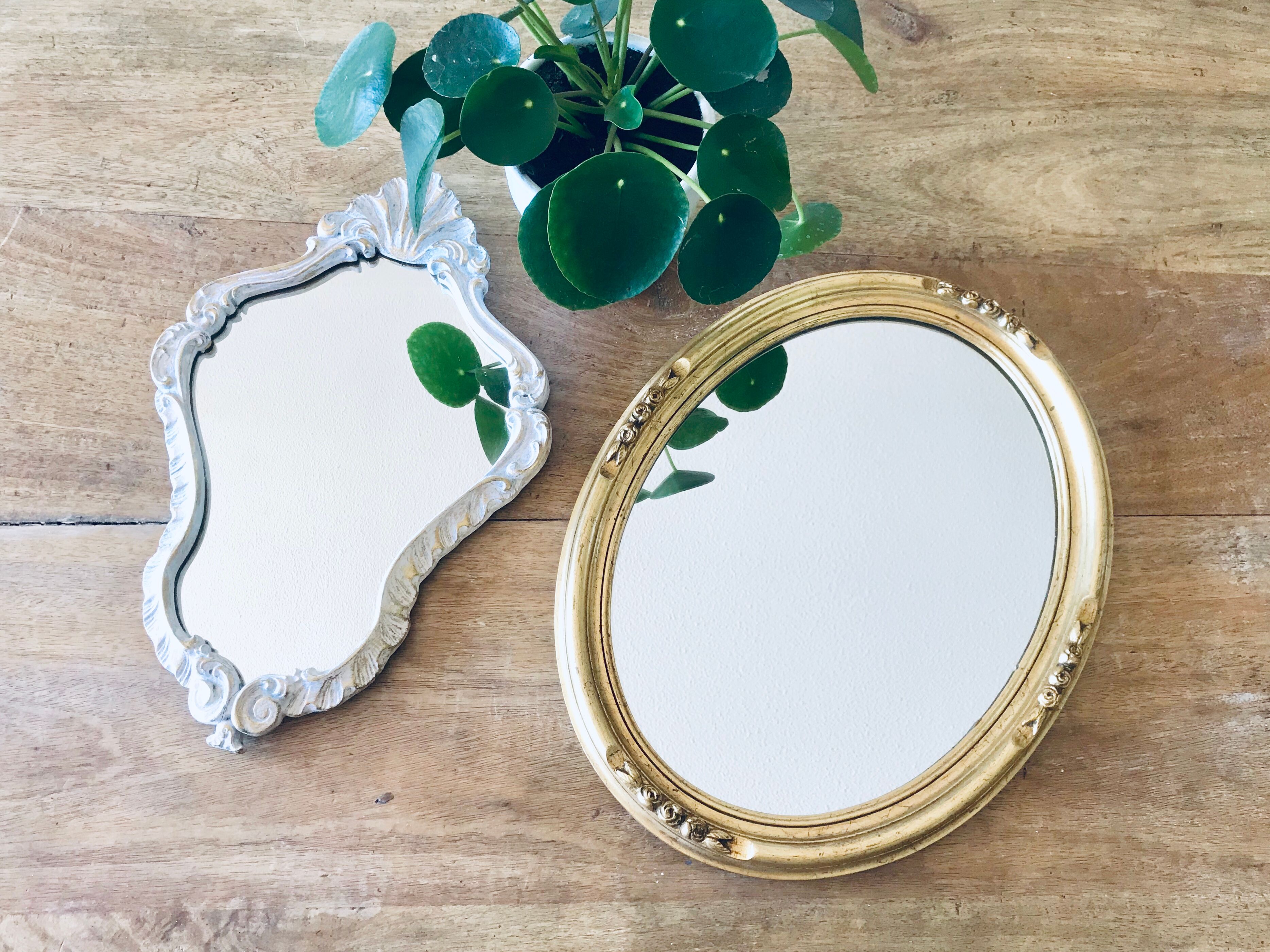 Golden art deco mirror and white patinated 30x45cm