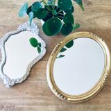 Golden art deco mirror and white patinated 30x45cm
